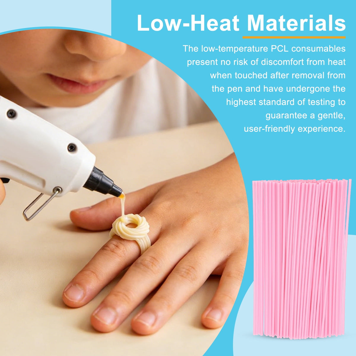 Uxcell 100 Pcs 3D Pen Refills, Low Print Temperature Filament 2.5mm x 15cm PCL Printer Filament Refill Packs, Only Support for 3D Pen, Pink