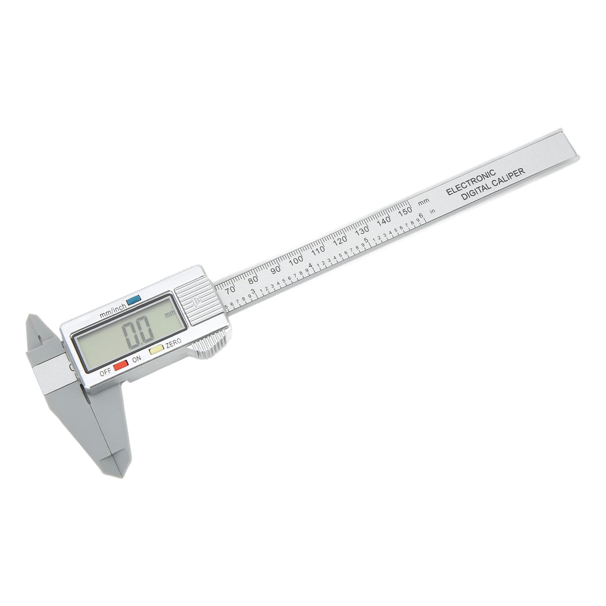 BIMZUC Digital Caliper Electronic LCD Screen Displays 6 inches / 150 mm Measuring Tool Inch Millimeter Conversion PA66 Silver Precise Vernier Measurement Instrument for DIY Woodworking