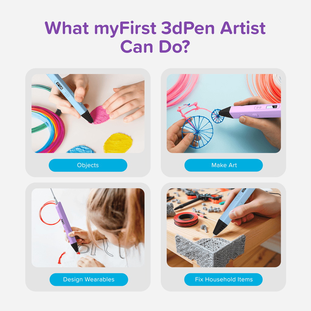 myFirst 3D Pen Artist (Blue) 3D Pen Starter Kit with 6 Colours Filaments, Design Template, Arts & Craft for 12 Years Old & Above