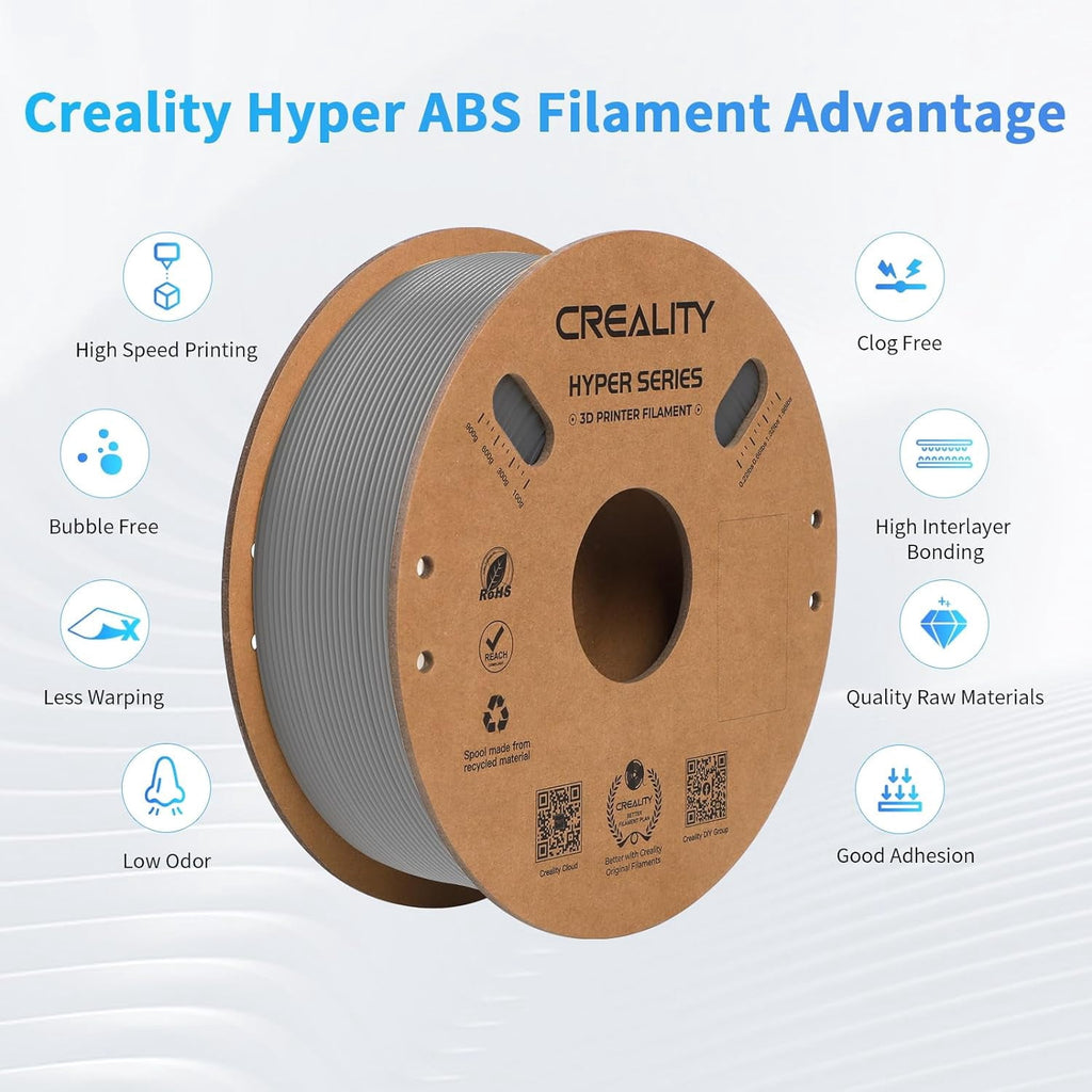 Creality Hyper ABS Filament 3D Printer Filament 1.75mm 350mm/s High-Speed Printing Dimensional Accuracy ± 0.05 mm 2.2lbs Compatible with Most 3D Printers, White