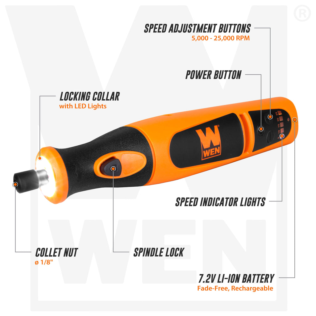 WEN Variable Speed Lithium-Ion Cordless Rotary Tool Kit with 24-Piece Accessory Set, Charger, and Carrying Case