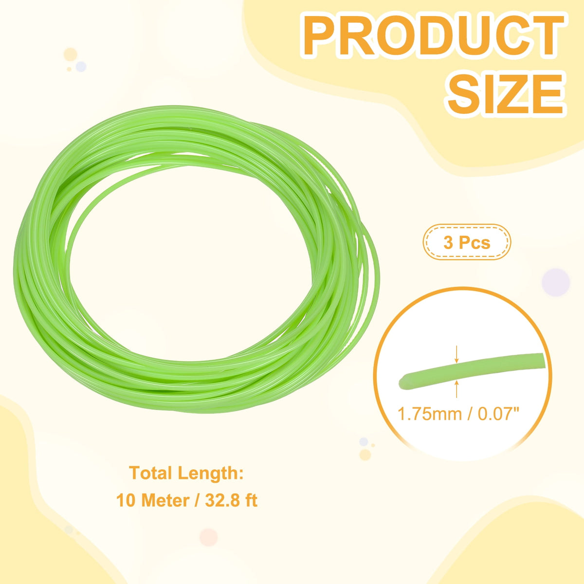 Uxcell 3D Pen Filament 3Pcs 1.75mm Total Length 196.8 Feet Green PLA, 3D Pen Filament Refills Low Warping, for Creating Pictures Printed Model Printing Pen