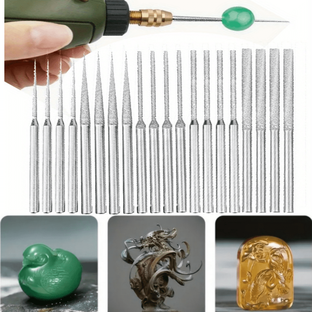 20pcs Diamond Mounted Bead Reamer , 5 Different Shapes Diamond Drill Bit, 1/8 Inch Shank Diamond Grinding Tool for Dremel Rotary Tool