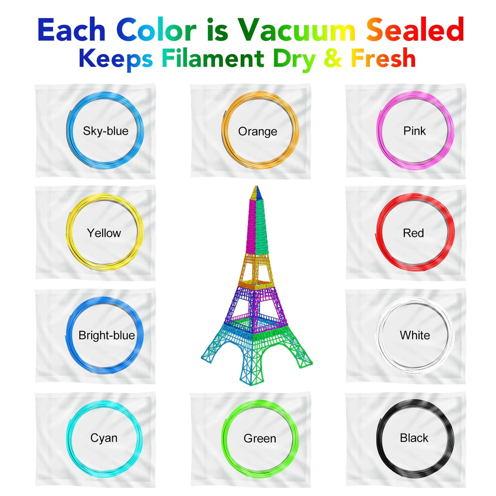 3D Pen PLA Filament Refills, 20 Colors Support for All 1.75mm 3D Printer / 3D Pen, 10 Feet Each Color, Total 200Ft 3D Printing Material (3M Each Color)