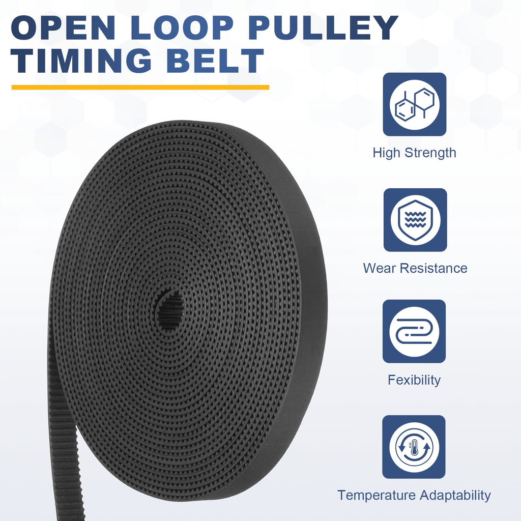 Uxcell Rubber 2GT Timing Belt 10x5000mm 2mm Pitch 2mm Thick Black Open Loop Pulley Timing Belt for 3D Printer