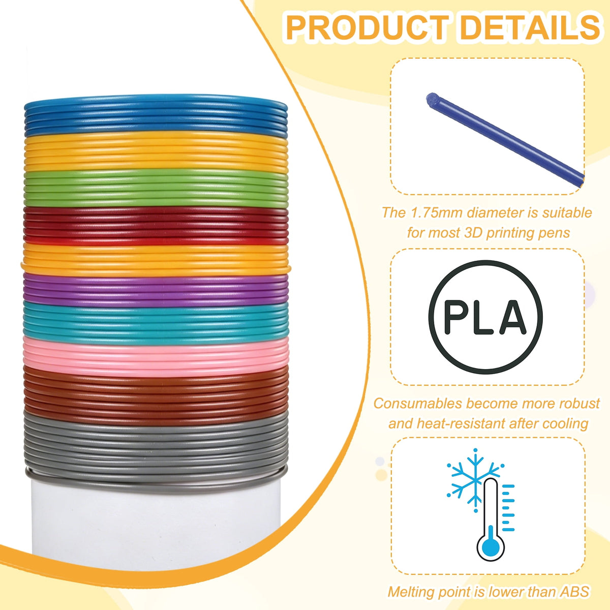 Uxcell 3D Pen Filament 6Pcs 1.75mm Total Length 196.8 Feet Dark Blue PLA, 3D Pen Filament Refills Low Warping, for Creating Pictures Printed Model Printing Pen