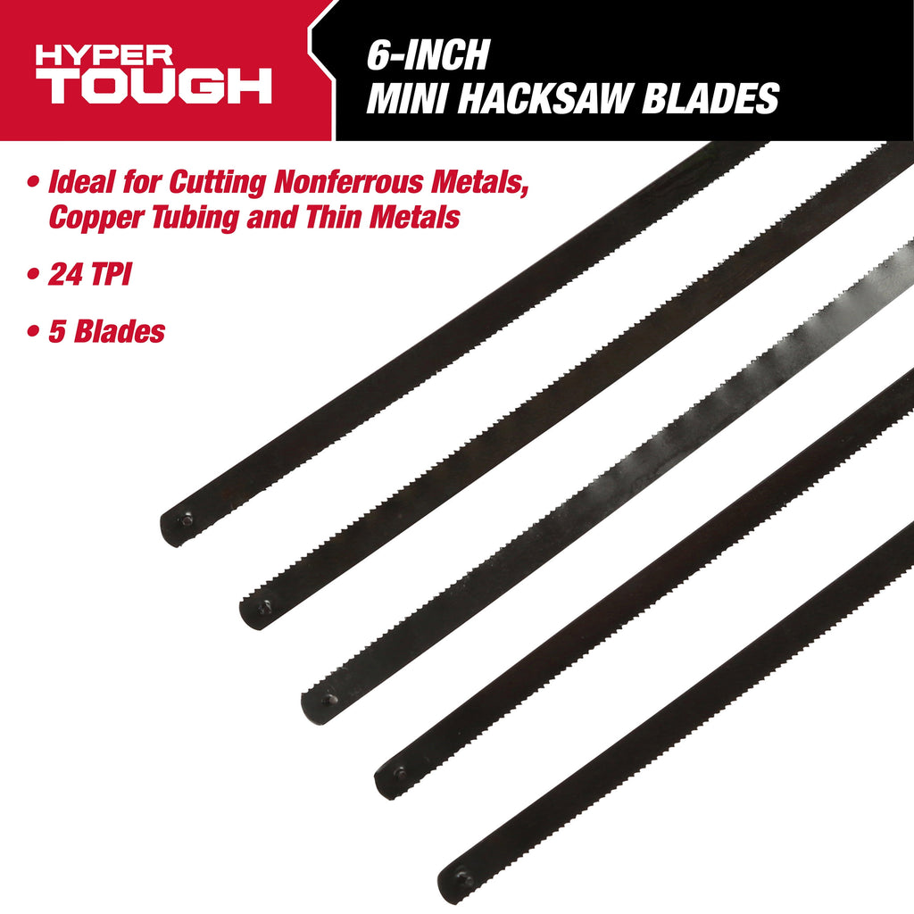 Hyper Tough 6-inch Mini Hacksaw Replacement Blades, 5-Piece, Steel,1292