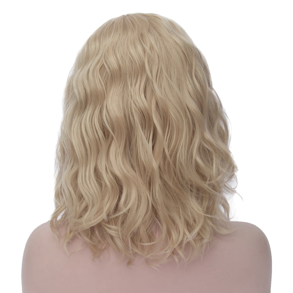 RightOn Blonde Wig for Women Short Curly Wavy Bob Wig Light Blonde Wig Synthetic Wigs with Wig Cap