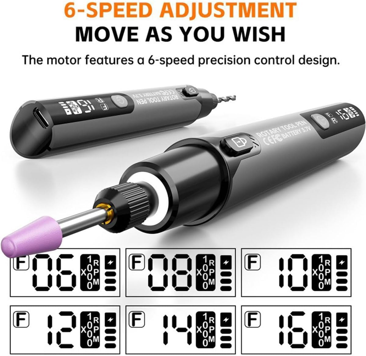 Mini Electric Rotary Tool Set With Led Light & Digital Display, Mini Cordless Rotary Tool, 6 Adjustable Spin Speed Tools, USB Charging for Crafting, Sanding, Polishing, Drilling (Gray)