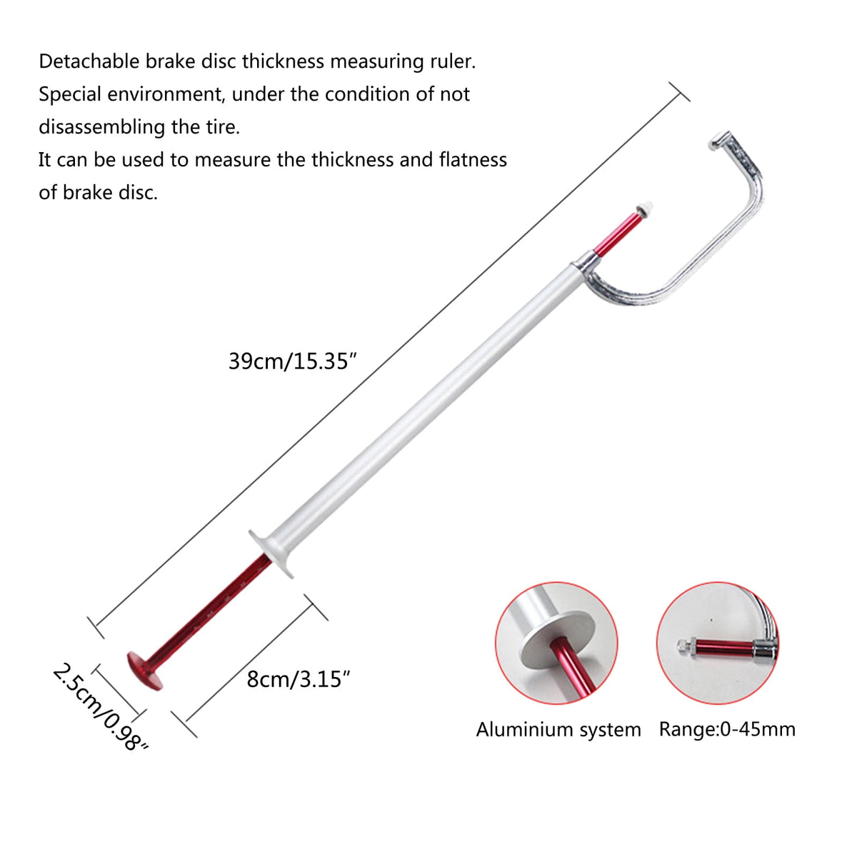Disc Brake Rotor Caliper Brake Disc Measuring Tool Gauge Micrometer 0-45mm Brake Disc Caliper Brake Pad Detection