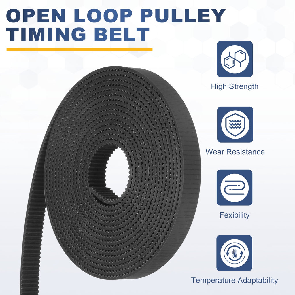 Uxcell PU Steel Cord 2GT Timing Belt Black Cloth Teeth 10x2000mm 2mm Pitch 2mm Thick White Open Loop Pulley Timing Belt for 3D Printer