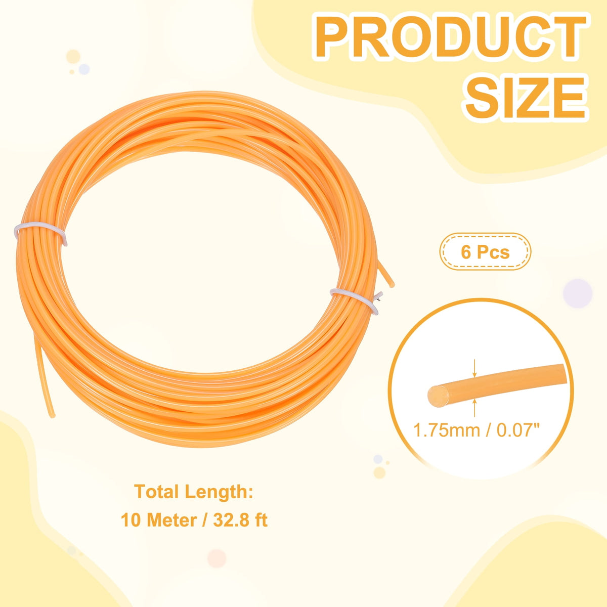 Uxcell 3D Pen Filament 6Pcs 1.75mm Total Length 196.8 Feet Fluorescent Orange PLA, 3D Pen Filament Refills Low Warping, for Creating Pictures Printed Model Printing Pen