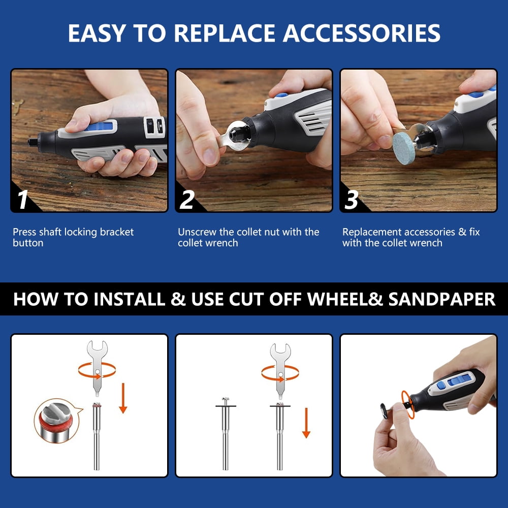 NEWONE 12V Cordless Rotary Tool Kit 6 Variable Speeds 5000-25000 RPM 104 PCS Accessories for Sanding, Polishing, Carving, Cutting, Drilling and DIY Crafts