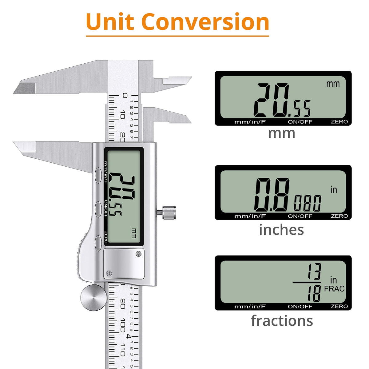 Neoteck 8" Electronic Digital Vernier Caliper LCD Stainless Steel + Feeler Gauge LCD Display