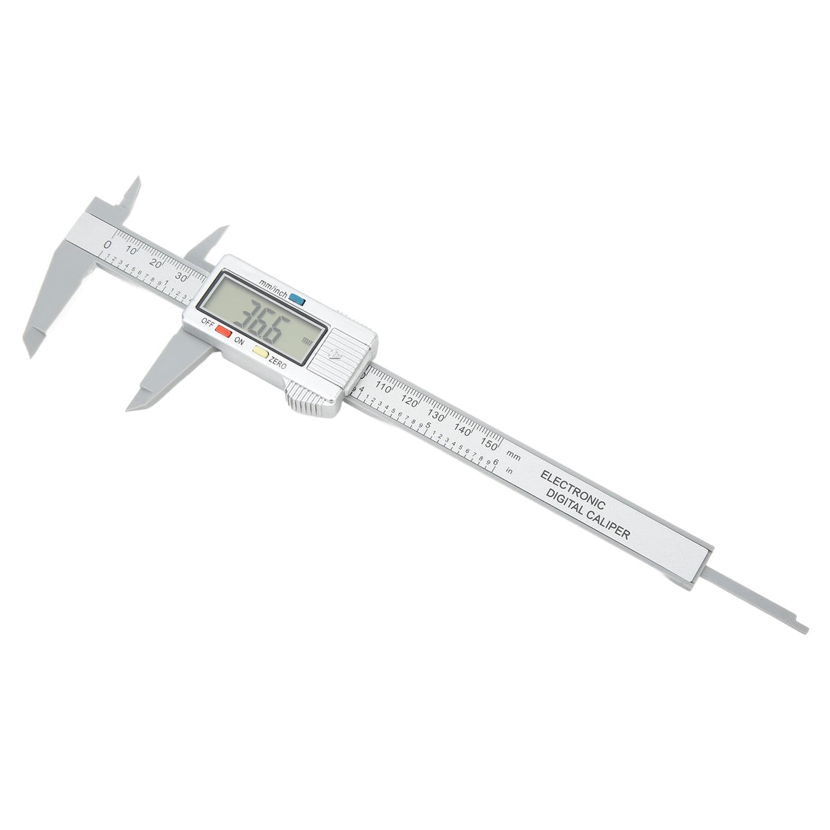 BIMZUC Digital Caliper Electronic LCD Screen Displays 6 inches / 150 mm Measuring Tool Inch Millimeter Conversion PA66 Silver Precise Vernier Measurement Instrument for DIY Woodworking