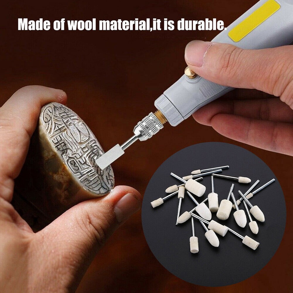 20Pcs Wool Felt Mounted Polishing Buffing Wheel Grinding Head For Drill Rotary Tool Shank Electric Grinding Accessories