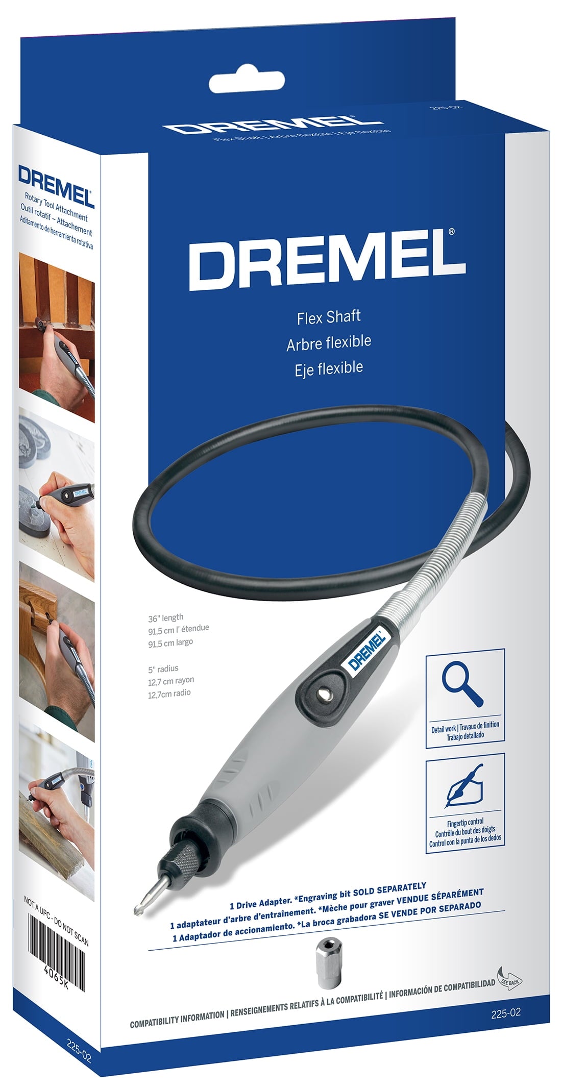 Dremel Flex Shaft 225-02 Rotary Tool Attachment with Comfort Grip and 36” Long Cable - Engraver, Polisher, and Mini Sander- Ideal for Detail Metal Engraving, Wood Carving, and Jewelry Polishing