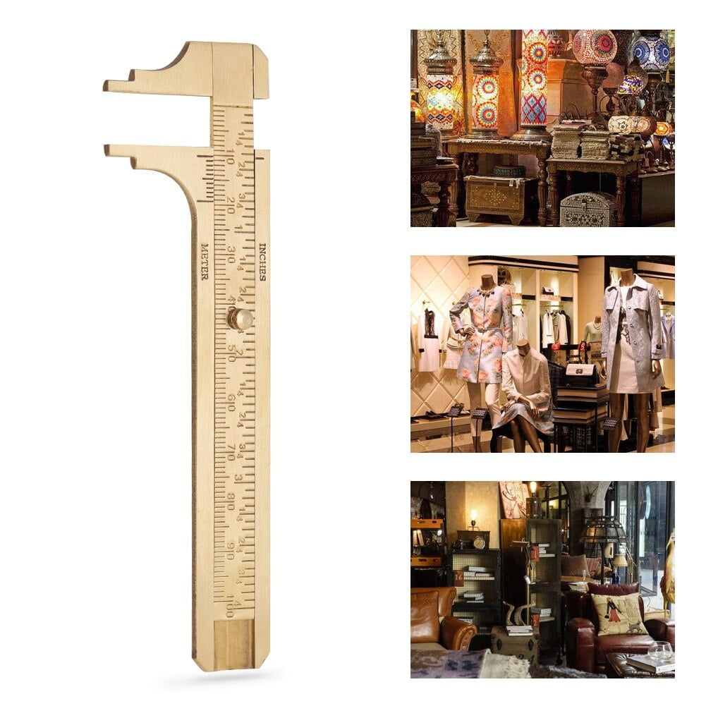 Brass Vernier Caliper Measuring Tool Double Scale mm/inch Sliding Gauge Mini Metal Pocket Ruler for Bead Wire Jewels Rings Measurement[100mm]