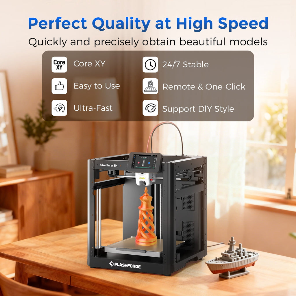 Flashforge Adventurer 5M 3D Printer, 600mm/s High Speed Printing & Screen, 1 Count, 8.7 x 8.7 x 8.7''