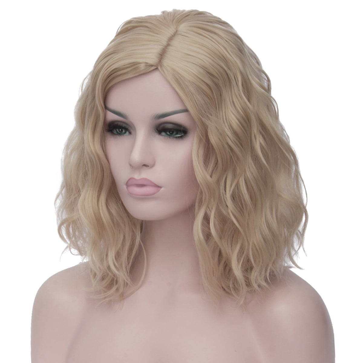RightOn Blonde Wig for Women Short Curly Wavy Bob Wig Light Blonde Wig Synthetic Wigs with Wig Cap