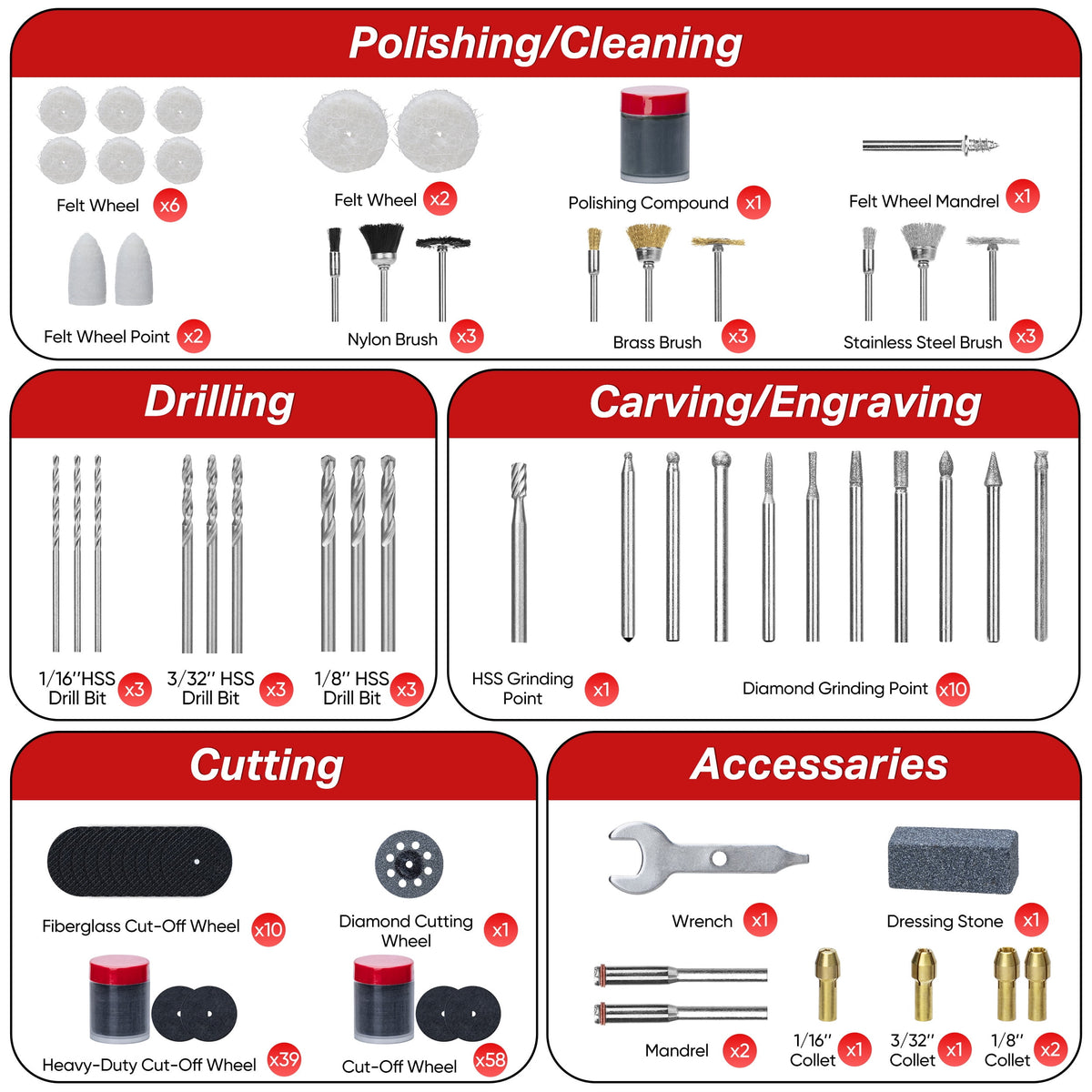 SHALL 508 Pcs Rotary Tool Accessories Kit, Rotary Tool Attachments with Carrying Case, Universal Rotary Tool Bits for Sanding, Cutting, Grinding, Drilling, Carving, Engraving, Polishing, Cleaning