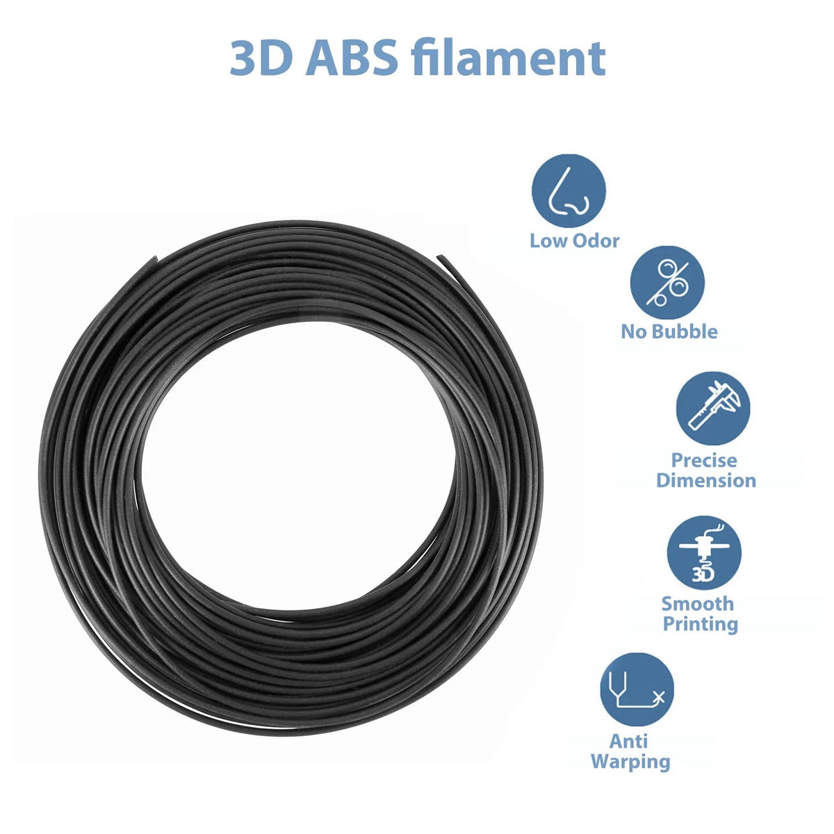 Wanyng 1.75mm ABS 3D Print Filament Black 32.8ft Each Piece for 3D Scribble Pen Printers