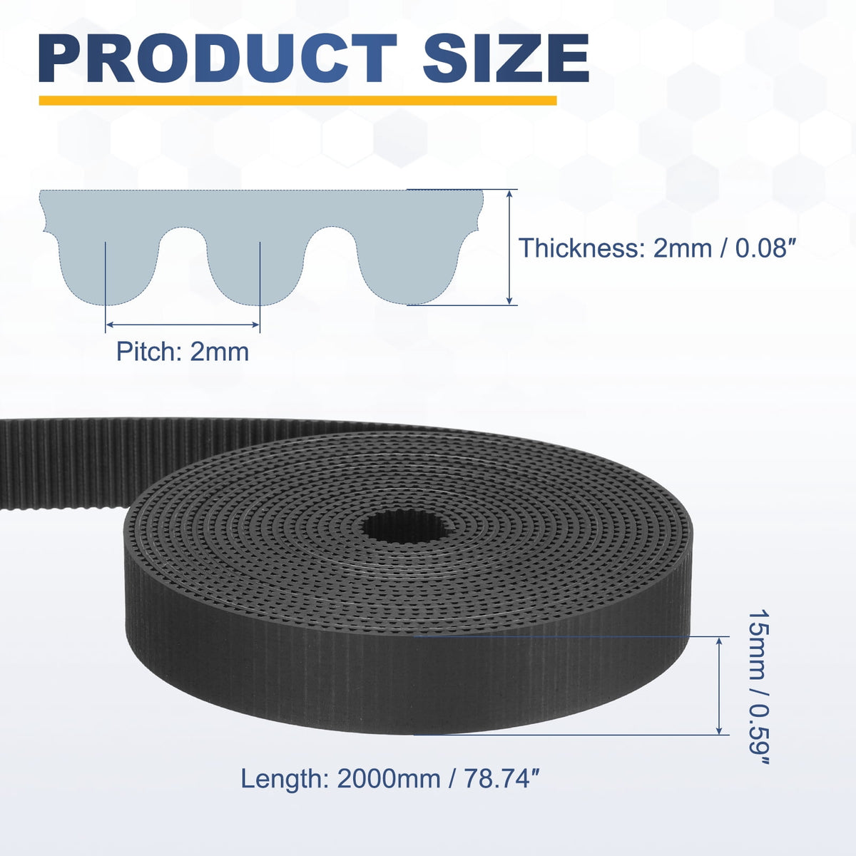 Uxcell Rubber 2GT Timing Belt 15x2000mm 2mm Pitch 2mm Thick Black Open Loop Pulley Timing Belt for 3D Printer