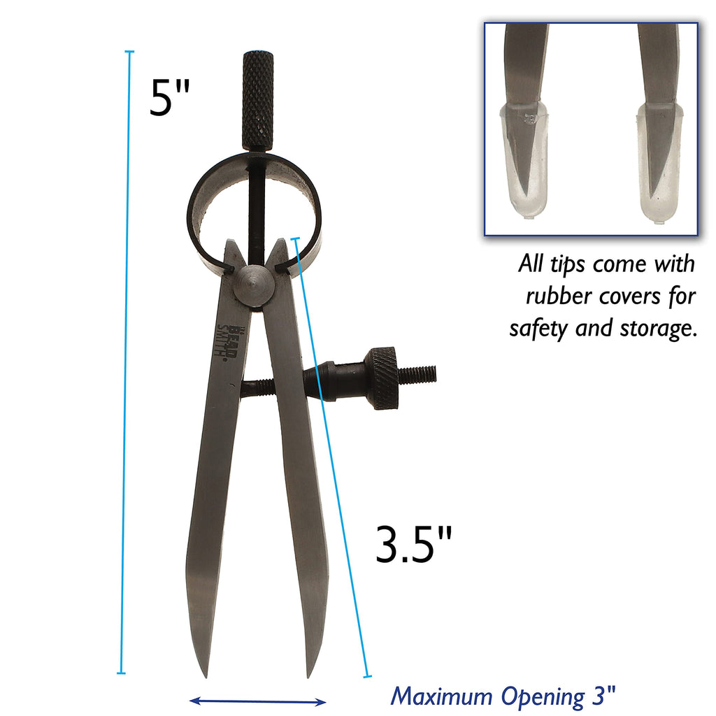 The Beadsmith Stainless Steel Divider Caliper – 3-Inch with Scriber Tips – Bow Spring and Adjusting Screw – for Measuring, Drawing, Drafting, and Leather, Wood, and Metal Work