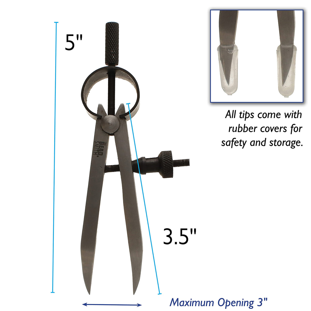 The Beadsmith Stainless Steel Divider Caliper – 3-Inch with Scriber Tips – Bow Spring and Adjusting Screw – for Measuring, Drawing, Drafting, and Leather, Wood, and Metal Work