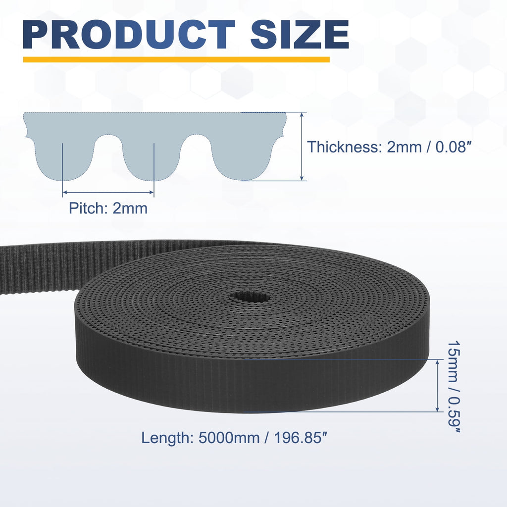 Uxcell Dustproof Rubber 2GT Timing Belt 15x5000mm 2mm Pitch 2mm Thick Black Open Loop Pulley Timing Belt for 3D Printer