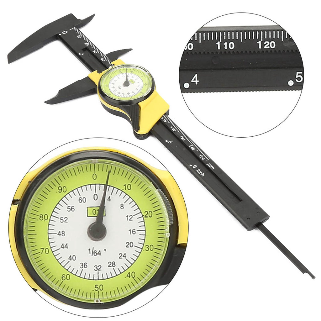 Riousery 0-6 inches / 0-150mm Plastic Dial Vernier Caliper Ruler Gauge Professional Measurement Tool for Woodworking, Jewelry, DIY Projects and General Home Use (Yellow)