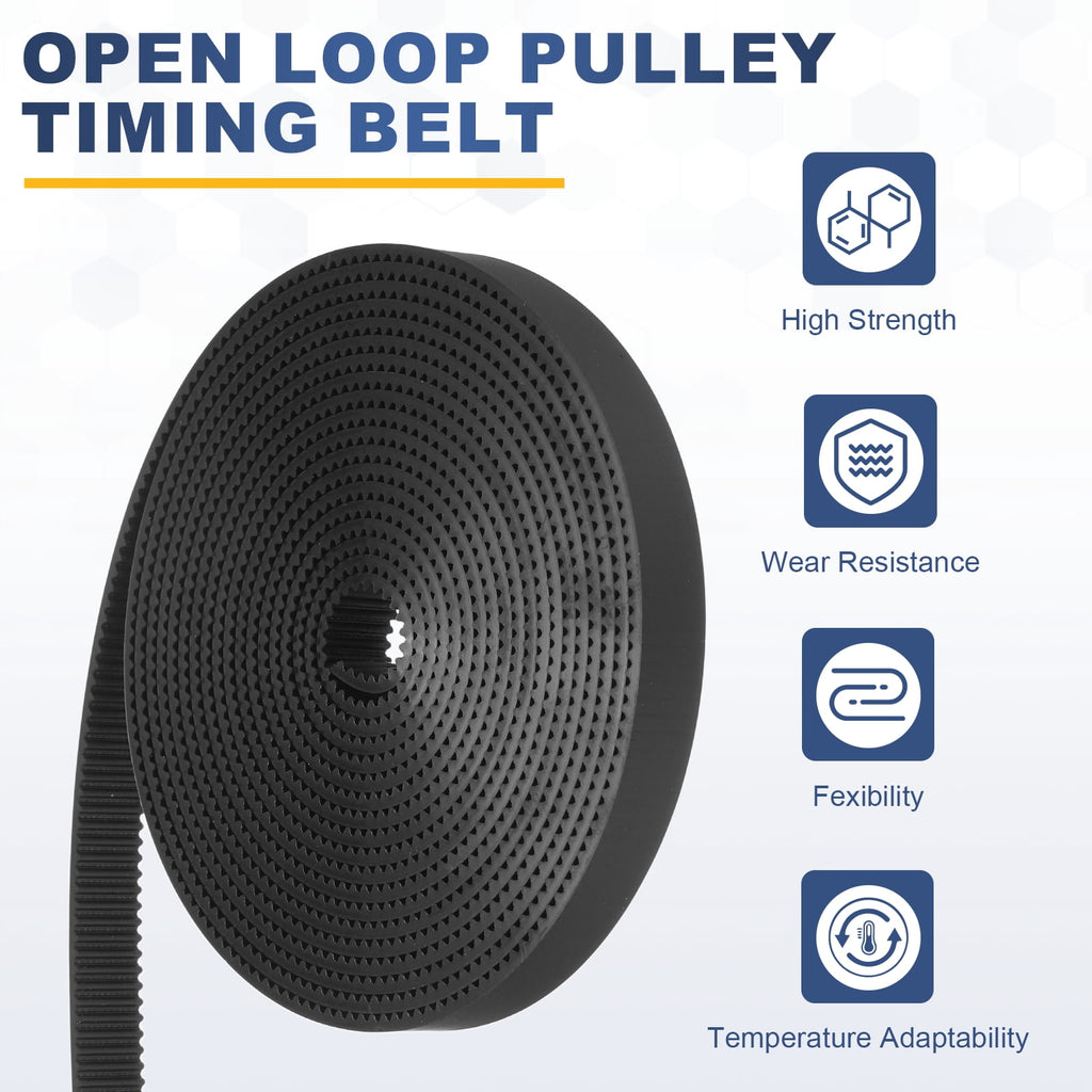 Uxcell Polyurethane PU Fiber Cord 2GT Timing Belt 10x2000mm 2mm Pitch 2mm Thick Black Open Loop Pulley Timing Belt for 3D Printer