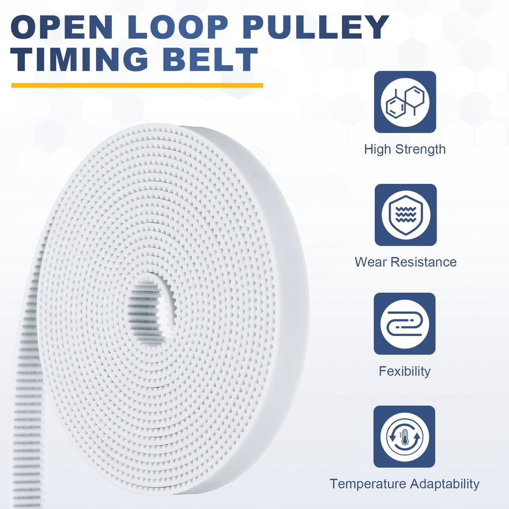 Uxcell Polyurethane PU Steel Cord 2GT Timing Belt 10x2000mm2mm Pitch 2mm Thick White Open Loop Pulley Timing Belt for 3D Printer