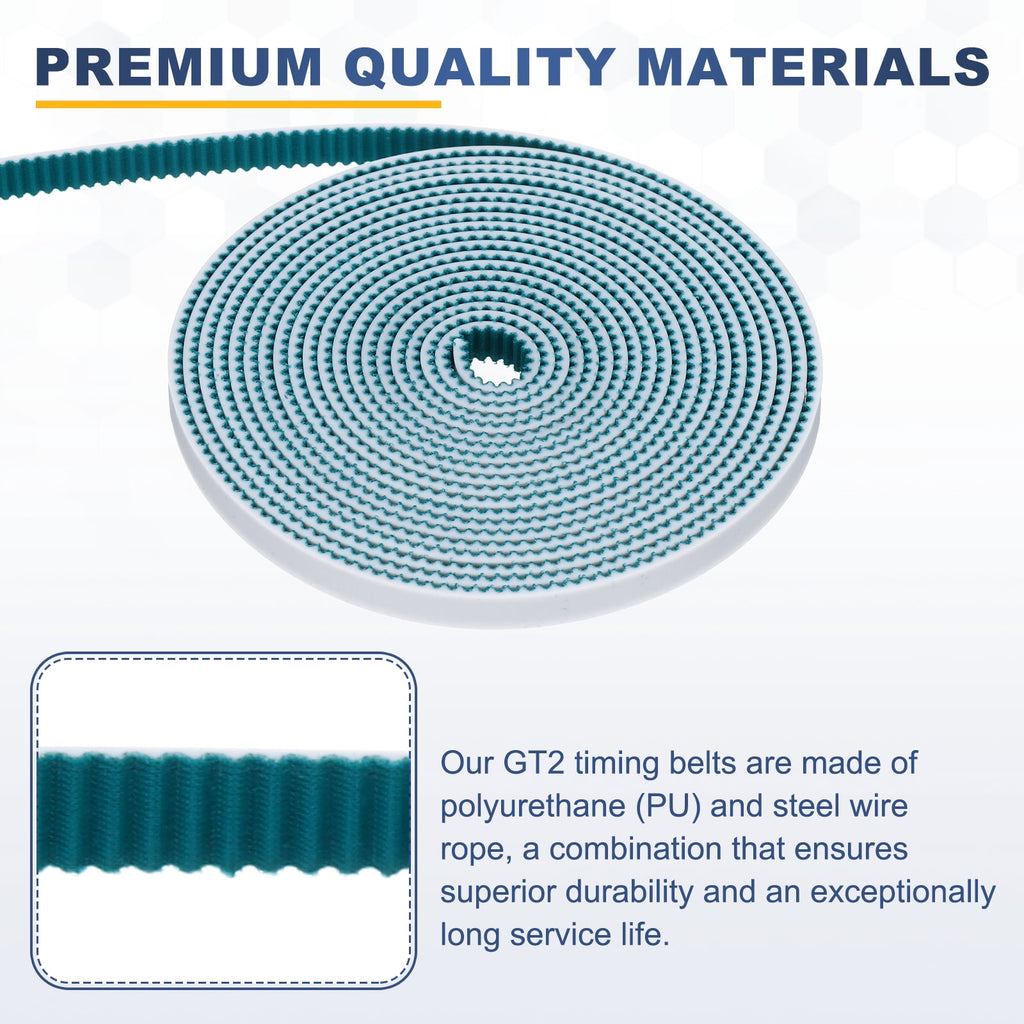 Uxcell PU Steel Cord 2GT Timing Belt Green Cloth Teeth 6x2000mm 2mm Pitch 2mm Thick White Open Loop Pulley Timing Belt for 3D Printer