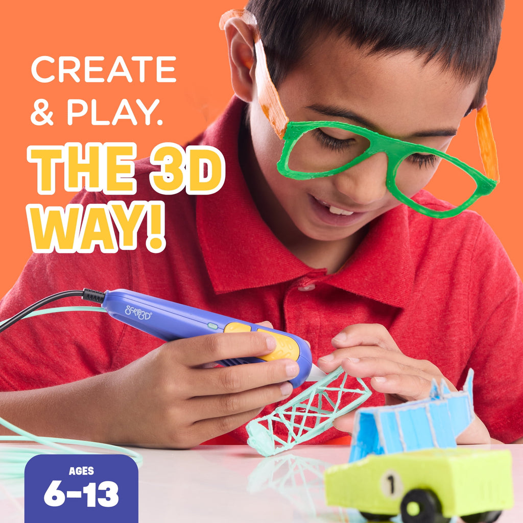 SCRIB3D Junior 3D Printing Pen Filament Refills, 2.5 mm PCL, BPA-Free & Non-Toxic, 10 Colors, 10 Spools (9.8 ft Each)