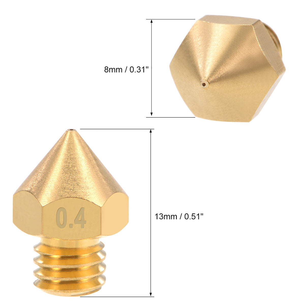 0.6mm 3D Printer Nozzle Head M6 Thread for MK8 1.75mm Extruder Print, Brass 5pcs