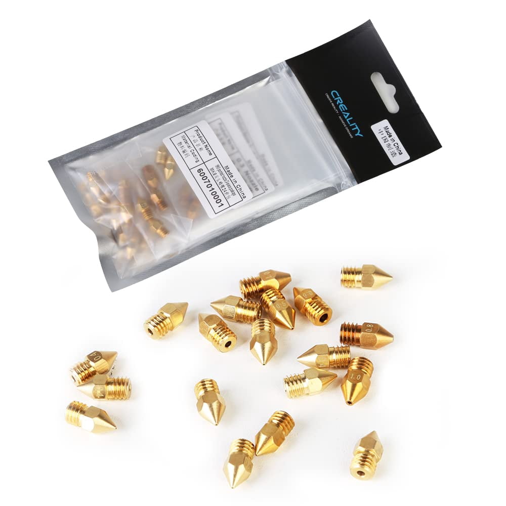 Creality Official MK8 Nozzles 24 Pcs 3D Printer Brass Nozzles Kit with Wear Resistance for Ender-3/Ender-5/CR-10 Series 3D Printers High Hardness 0.2/0.3/0.4/0.5/0.6/0.8/1.0mm Nozzles Kit