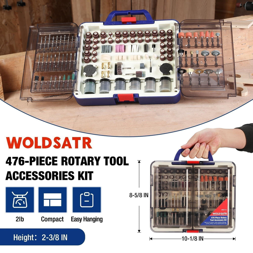 Woldsatr 516PCS Rotary Tool Kit, 1/8-in Shank, Sanding, Grinding, Carving, Polishing, Drilling, Storage Case