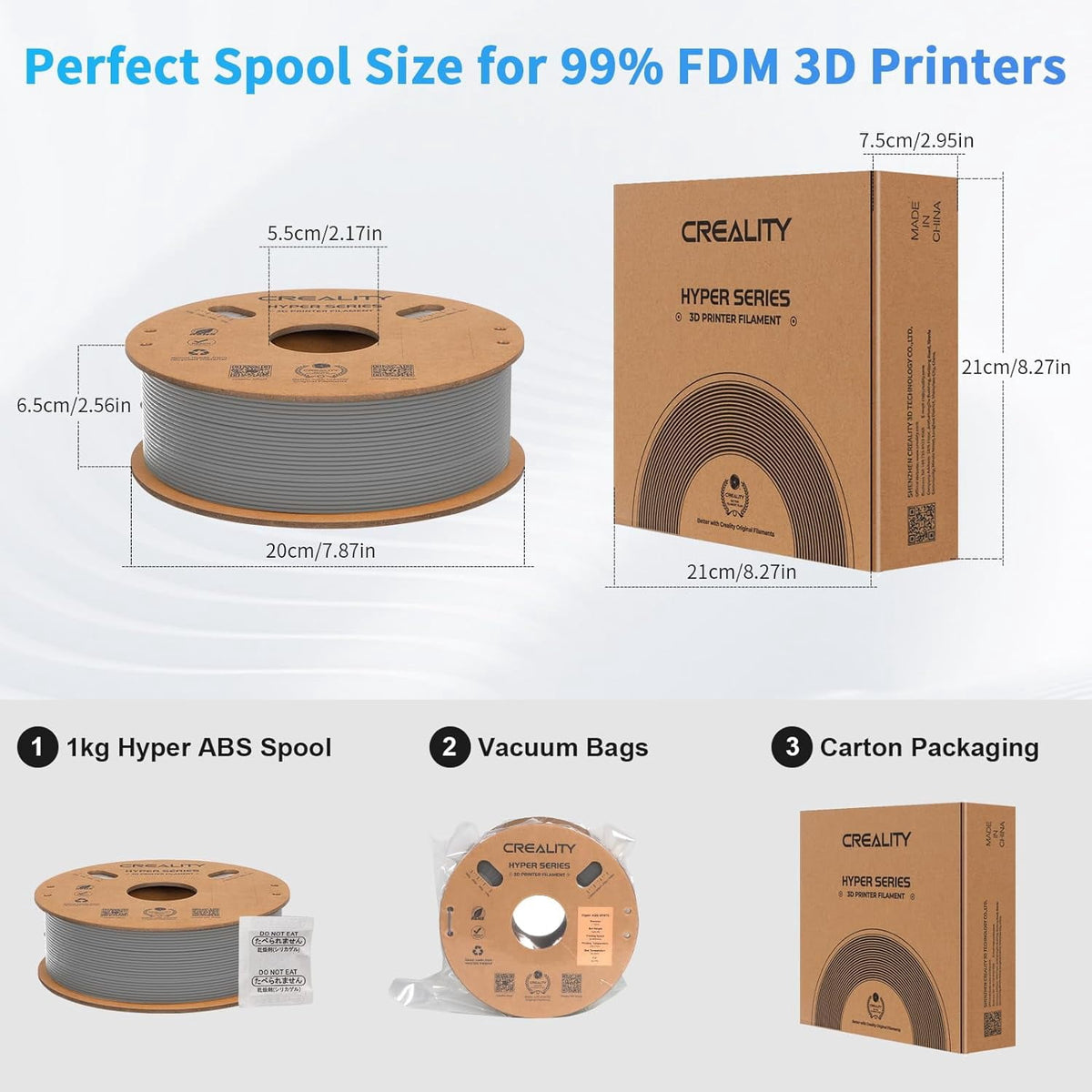 Creality Hyper ABS Filament 3D Printer Filament 1.75mm 350mm/s High-Speed Printing Dimensional Accuracy ± 0.05 mm 2.2lbs Compatible with Most 3D Printers, White