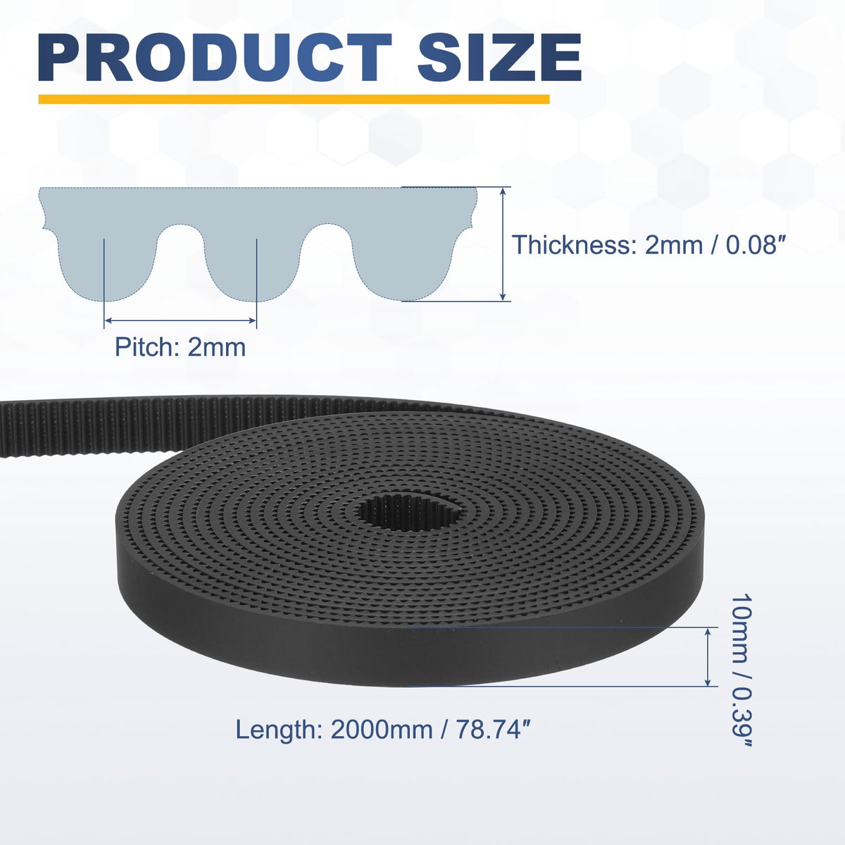 Uxcell Polyurethane PU Steel Cord 2GT Timing Belt 10x2000mm2mm Pitch 2mm Thick Black Open Loop Pulley Timing Belt for 3D Printer