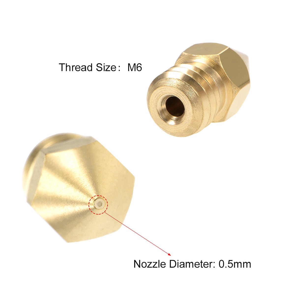 0.6mm 3D Printer Nozzle Head M6 Thread for MK8 1.75mm Extruder Print, Brass 5pcs