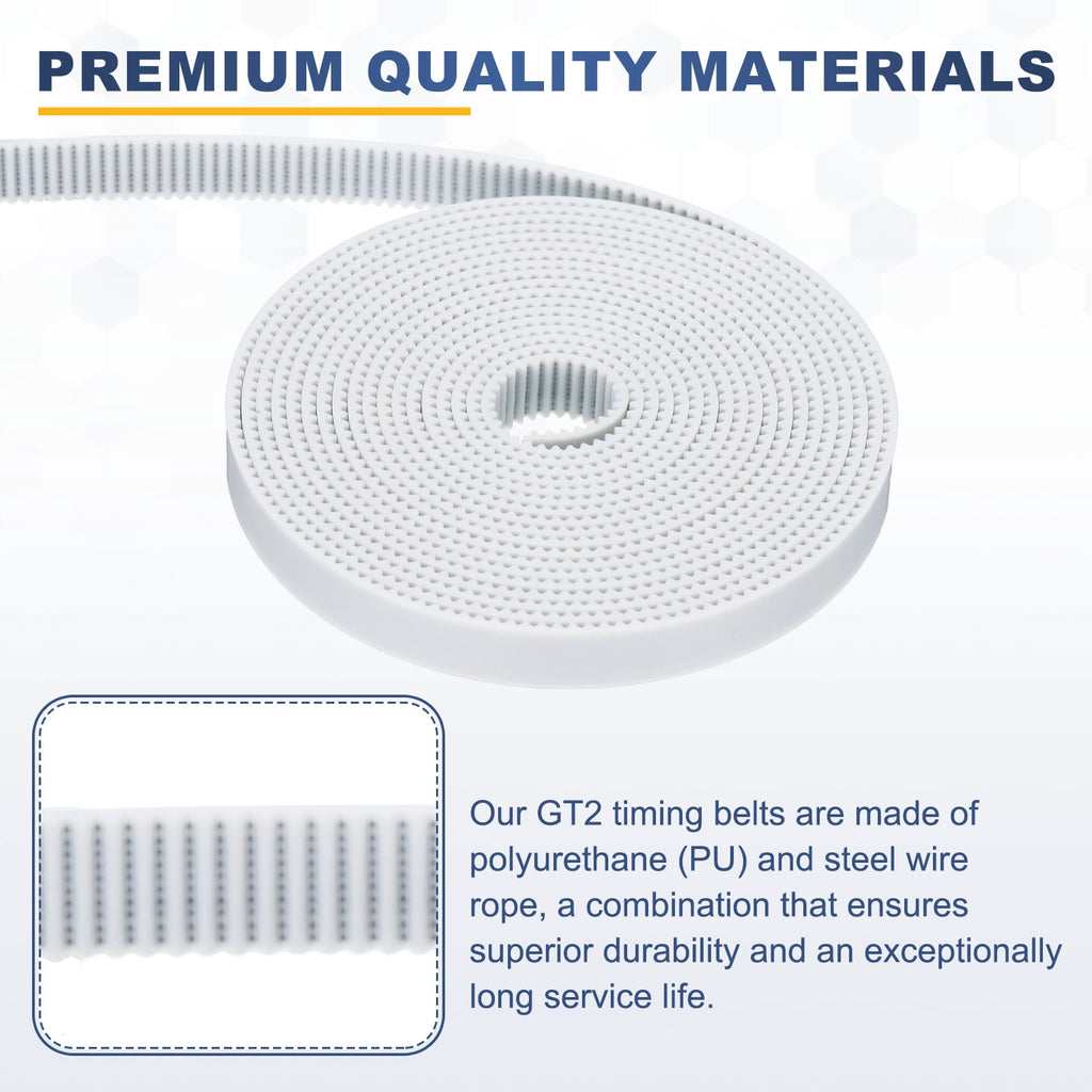 Uxcell Polyurethane PU Steel Cord 2GT Timing Belt 10x2000mm2mm Pitch 2mm Thick White Open Loop Pulley Timing Belt for 3D Printer