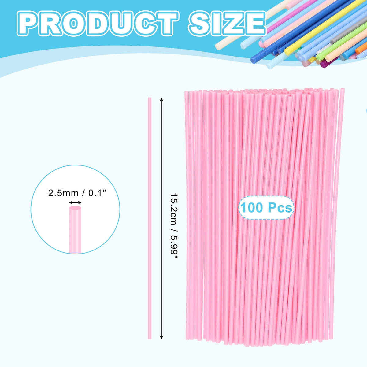 Uxcell 100 Pcs 3D Pen Refills, Low Print Temperature Filament 2.5mm x 15cm PCL Printer Filament Refill Packs, Only Support for 3D Pen, Pink