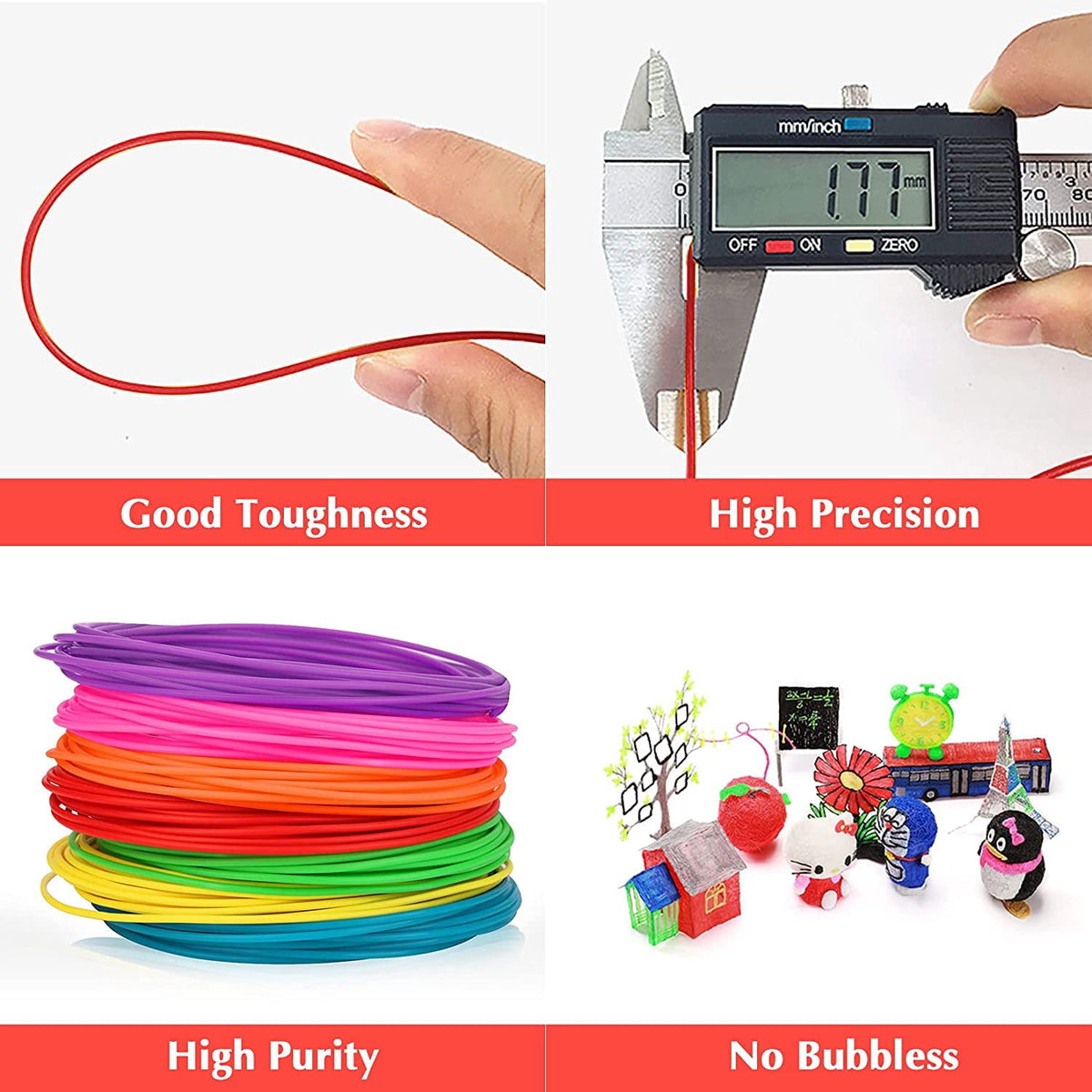3D Pen PLA Filament Refills, 20 Colors Support for All 1.75mm 3D Printer / 3D Pen, 10 Feet Each Color, Total 200Ft 3D Printing Material (3M Each Color)