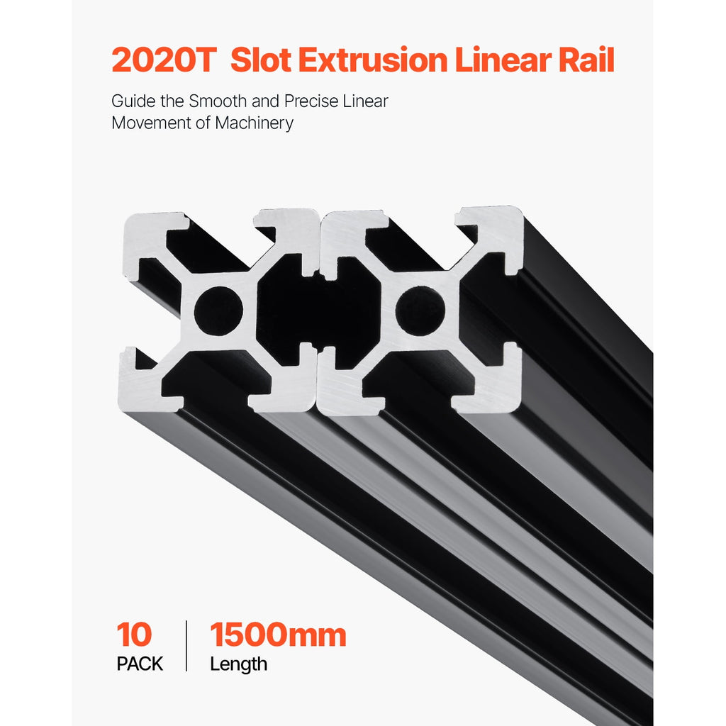 KFFKFF Set of 10, 59-inch (1500 mm) 2020 T Slot Aluminum Extrusion Profile, European Standard Anodized Linear Rail, Robust Extruded Aluminum Rail for 3D Printer, CNC Machine DIY, Laser Engraving