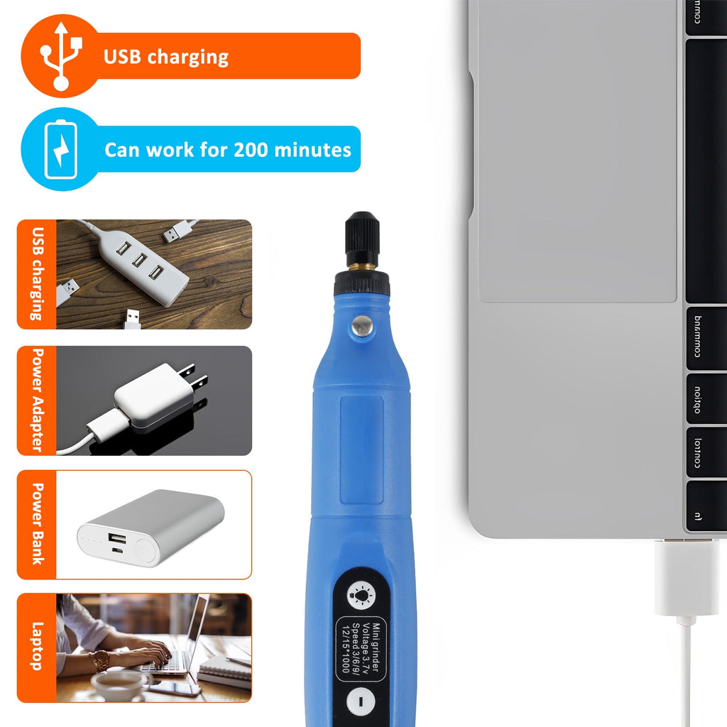 BUTORY Cordless Rotary Tool Adjustable Speed Mini Electric Grinder Rechargeable Handheld Engraving Pen with 5 Speed and LED Light for Sanding Polishing Drilling Carving