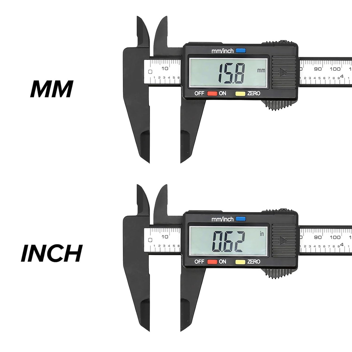 KASIU Electronic Digital Caliper,Plastic Vernier Caliper,Caliper Measuring Tool with "/Millimeter Conversion,Extra Large Lcd Screen,0-6 "/0-150 Mm,Auto Off Featured Micrometer Ruler