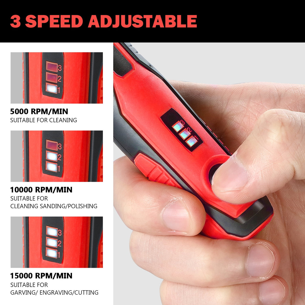DNA Motoring TOOLS-00221 Red 48Pcs Mini Electric Cordless 3-Speed Polish Drill Rotary Grinder Tool Set With Charging Cable