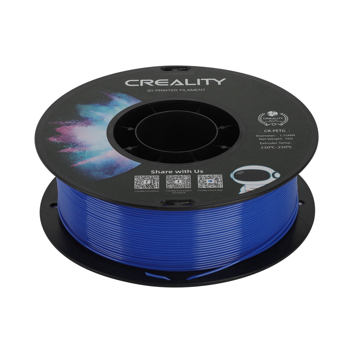Creality 3D Printer Filament PETG Filament 1.75mm 2.2lbs Odorless Non-Toxic High Precision Strong Toughness Overhang Performance Accuracy +/-0.02mm, Transparent