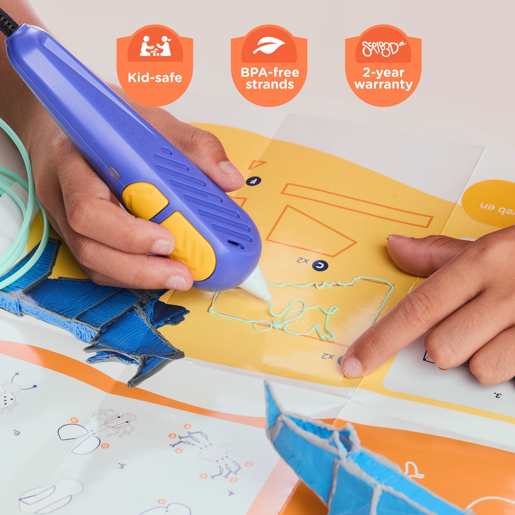 SCRIB3D Junior 3D Printing Pen Filament Refills, 2.5 mm PCL, BPA-Free & Non-Toxic, 10 Colors, 10 Spools (9.8 ft Each)
